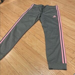 Adidas Kids Grey Joggers with Pink Stripes